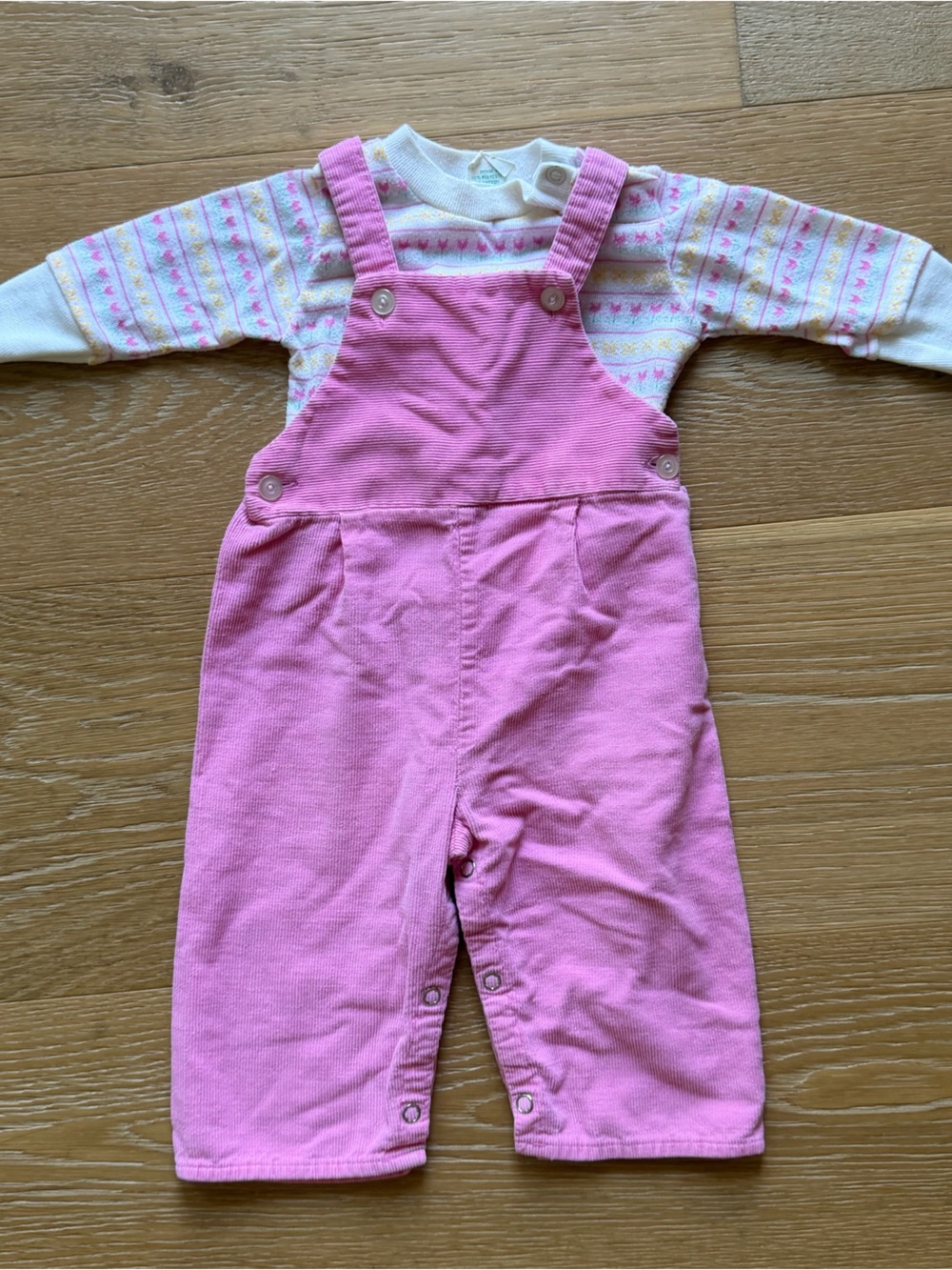 Vintage Toddletime -JC penny - Pink Baby Overalls & Long sleeve Set